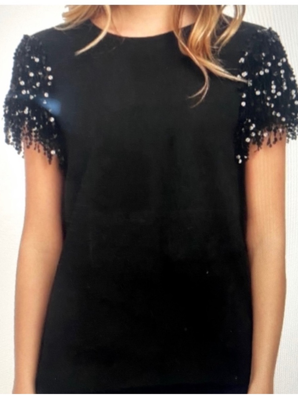 Kate Spade crepe blouse with sequin sleeves.‎ Black, size 4